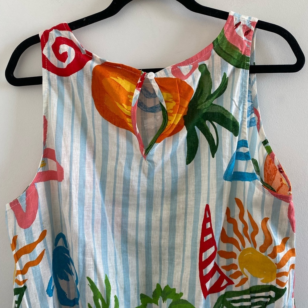 Calypso St. Barth Multicolor Striped Tropical Linen Blend Blouse Size Large New - Picture 6 of 8
